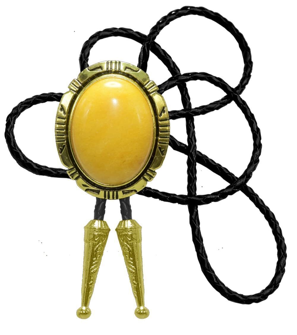 9850 Bolo Tie Natural Colors Stone Western Celtic Style Genuine and Cowhide